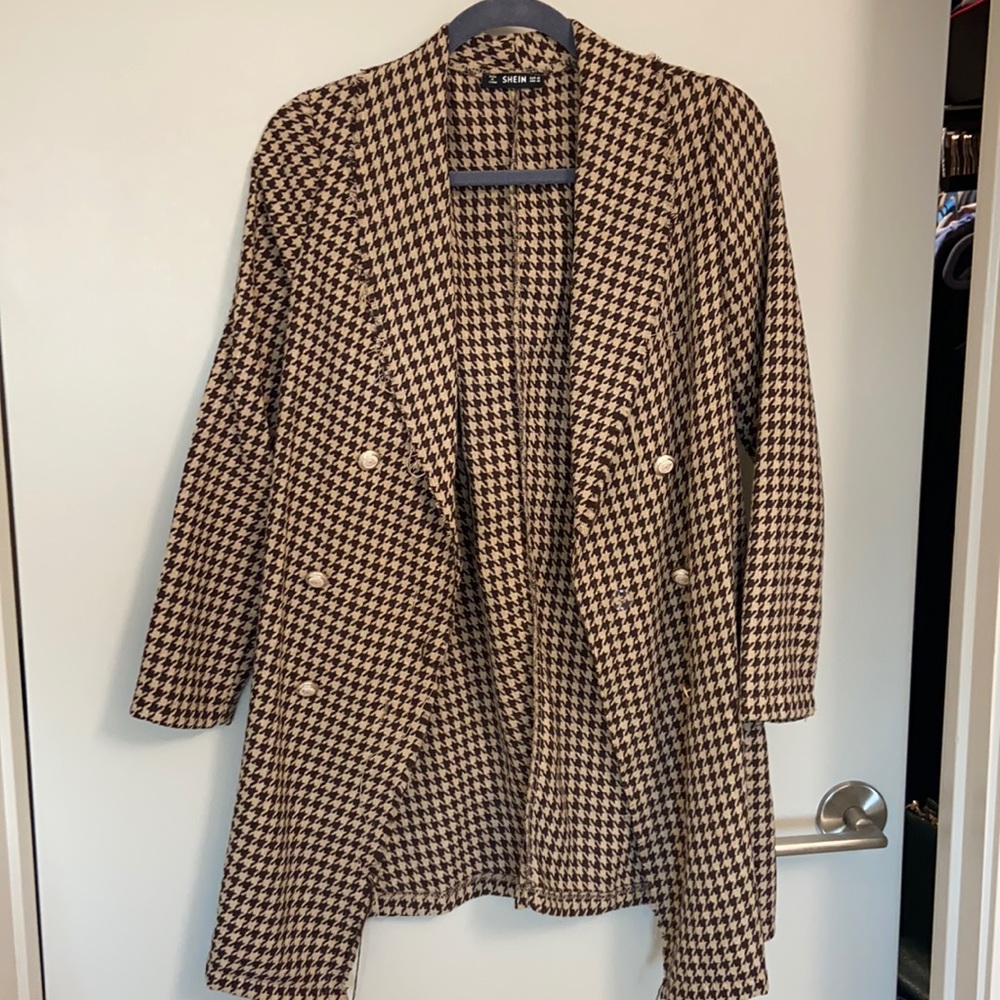 Double Breasted Brown Houndstooth Jacket